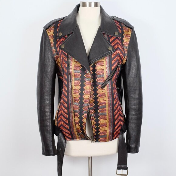 ETRO leather jacket 48 US 12 dragon embroidered black brocade - Picture 6 of 16